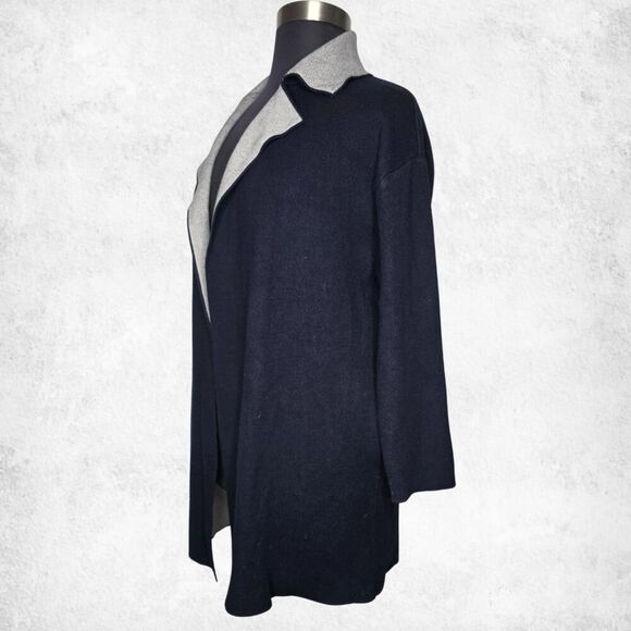 ZARA Knit Open Front Longline Coat Cardigan Jacket Black & Gray (Size M) - Picture 4 of 8